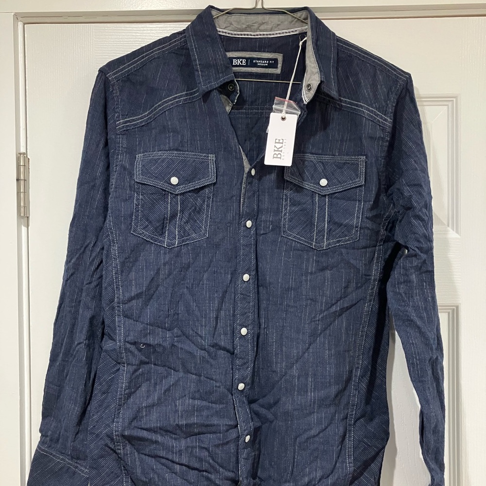 BKE Men's Casual Button Down Shirt - Dark Blue